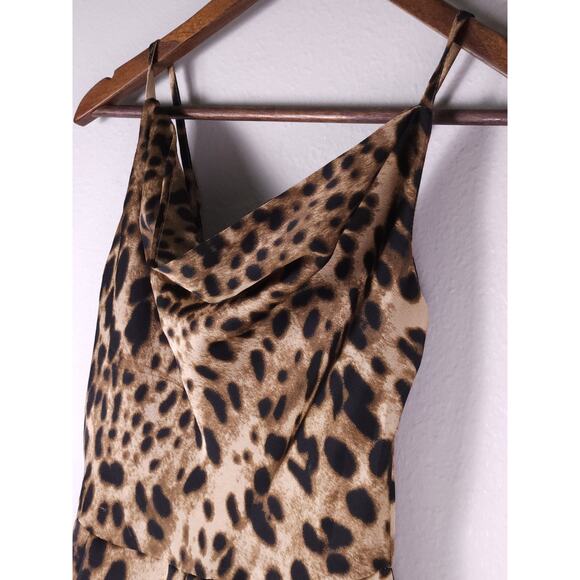 Nasty Gal Leopard Satin Cowl Neck Romper – Back Tie, Silky Animal Print, Size 4 - Picture 8 of 13
